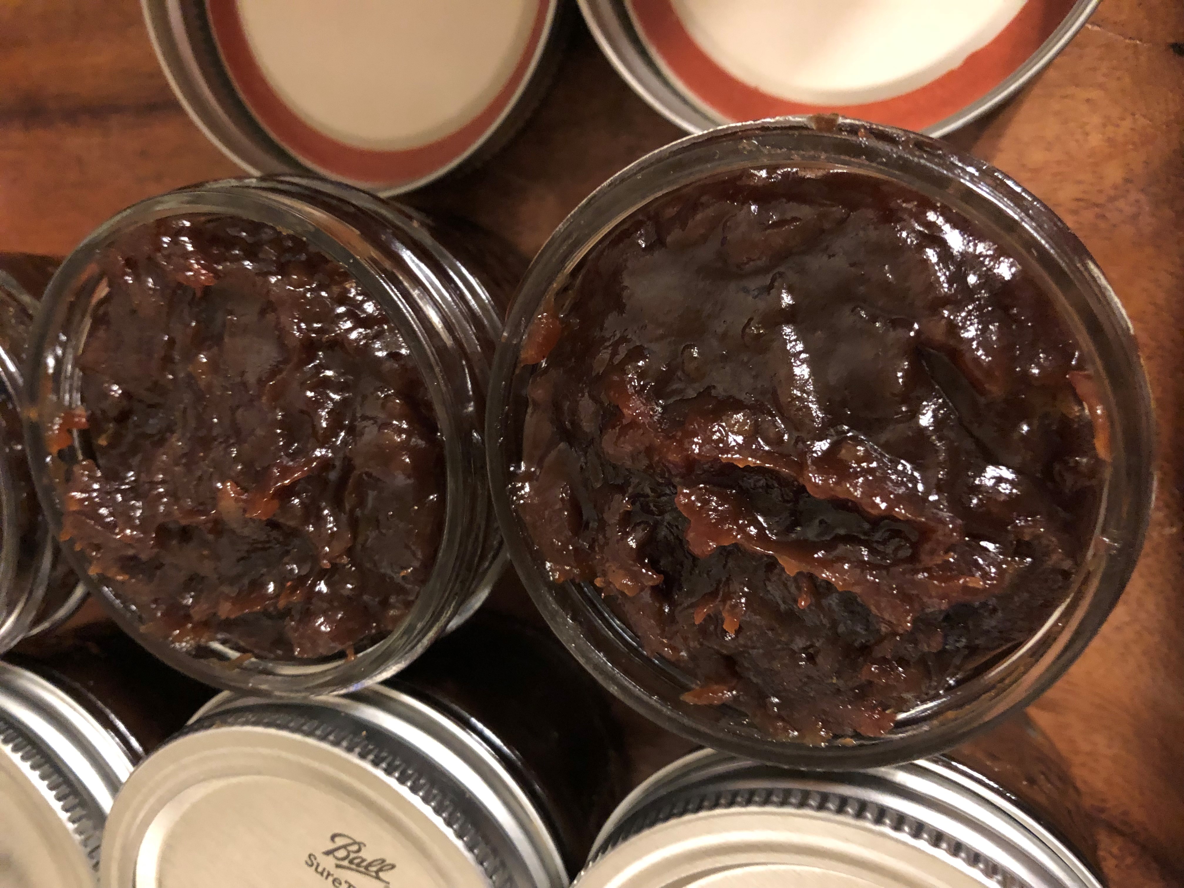 Open jars of homemade tamarind jam