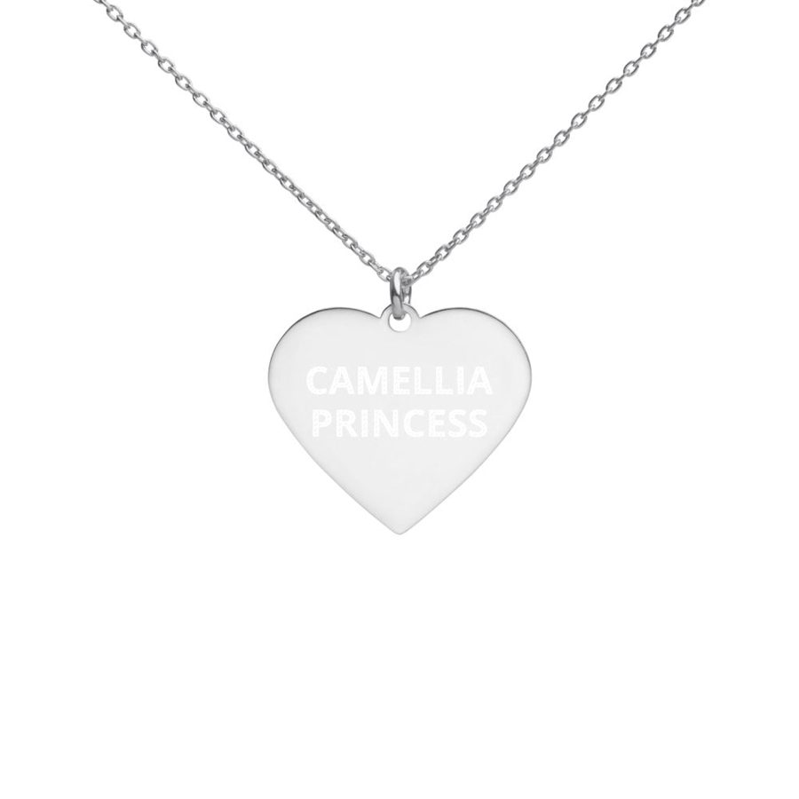 The Tamarind Man's Jam Camellia Princess Engraved Silver Heart Necklace