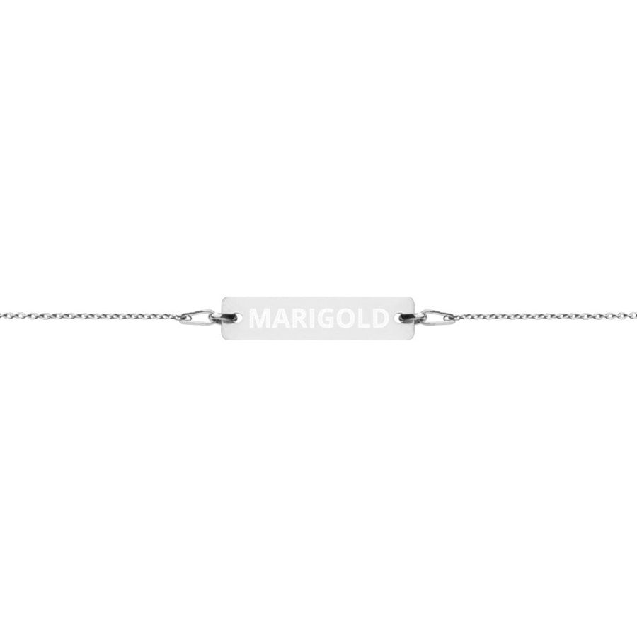 The Tamarind Man's Jam Marigold Engraved Silver Bar Chain Bracelet