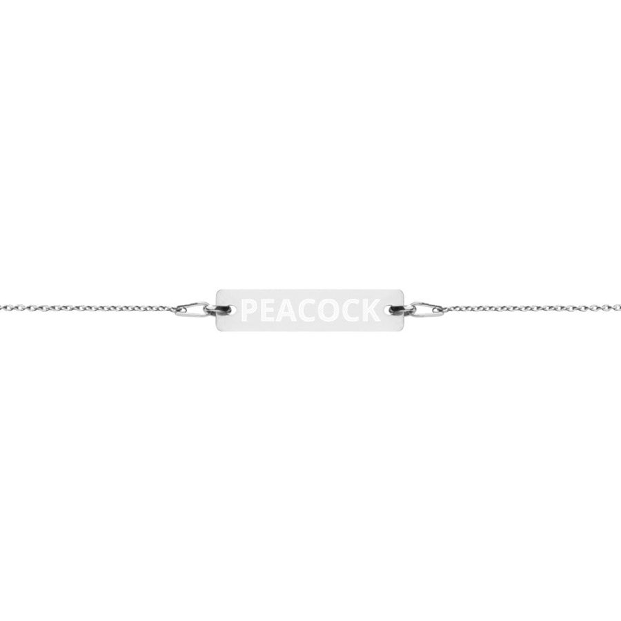 The Tamarind Man's Jam Peacock Engraved Silver Bar Chain Bracelet