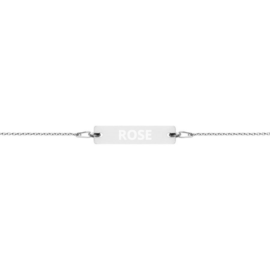 The Tamarind Man's Jam Rose Engraved Silver Bar Chain Bracelet