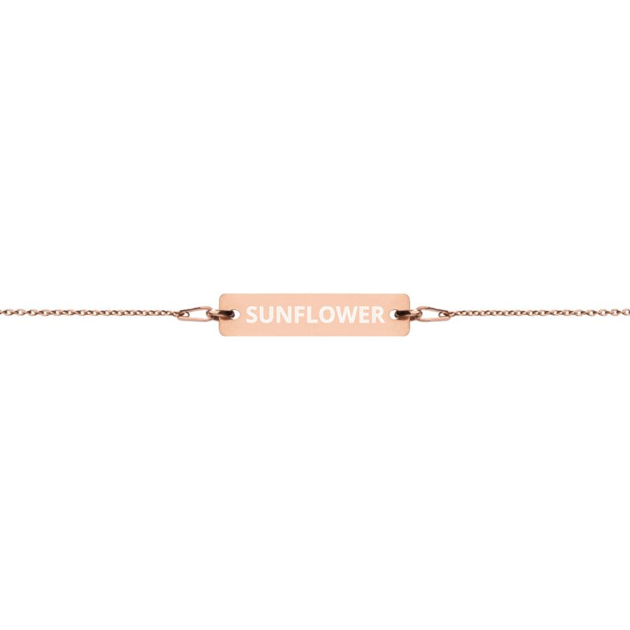 The Tamarind Man's Jam Sunflower Engraved Silver Bar Chain Bracelet